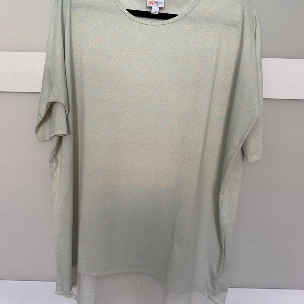 LuLaRoe Irma Tunic Top Women’s Large L Mint Green cream Abstract High Low